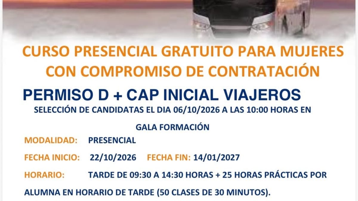 Cartel informativo del plan de formación en permisos de autobús para mujeres desempleadas de la Comunidad de Madrid