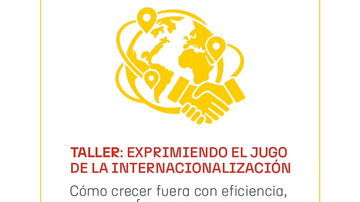 Cartel del taller 'Exprimiendo el jugo de la internacionalización' del Foro ICEX 2026, con logos de ICEX, Ministerio de Comercio y patrocinadores