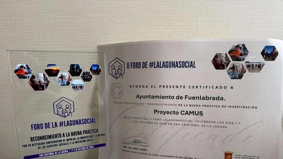 Certificado de reconocimiento a Buena Práctica del Proyecto CAMUS del Ayuntamiento de Fuenlabrada en el II Foro de La Laguna Social, celebrado el 1 y 2 de octubre de 2026