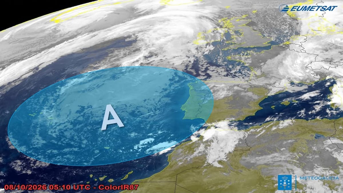 Imagen de satélite EUMETSAT ColorIR87 de la situación meteorológica de Galicia con anticiclón influenciando el territorio