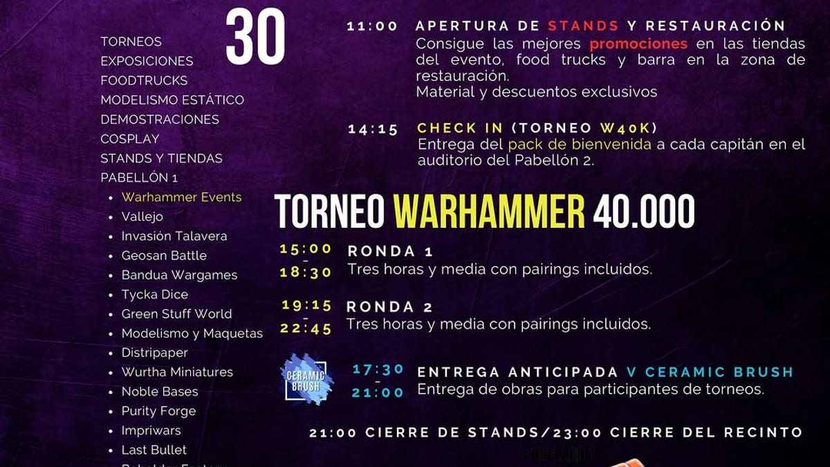 Cartel promocional GT-XV Talavera 2026 con Warhammer 40K y miniaturas