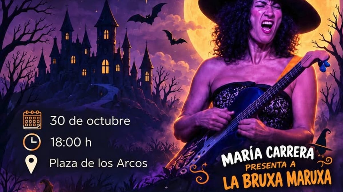 Cartel del evento Halloween de cuento: La Bruxa Maruxa en la Plaza de los Arcos de Sevilla la Nueva