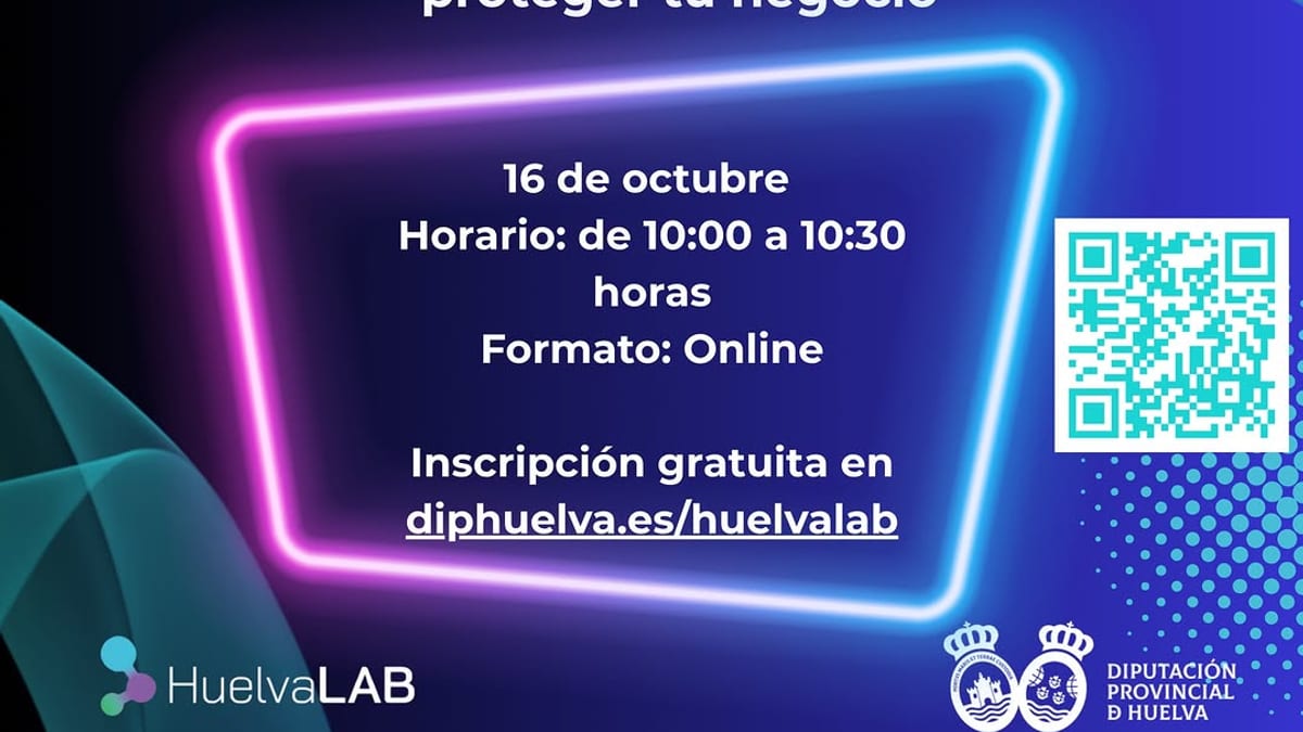 Cartel de la píldora formativa sobre fraudes digitales de HuelvaLAB. 16 de octubre, 10:00 a 10:30 horas, online. Inscripción gratuita.