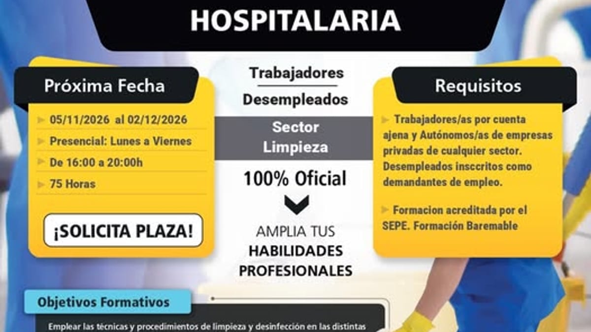 Cartel promocional del curso Técnicas de Limpieza y Desinfección Hospitalaria gratuito en Humanes de Madrid, SEPE