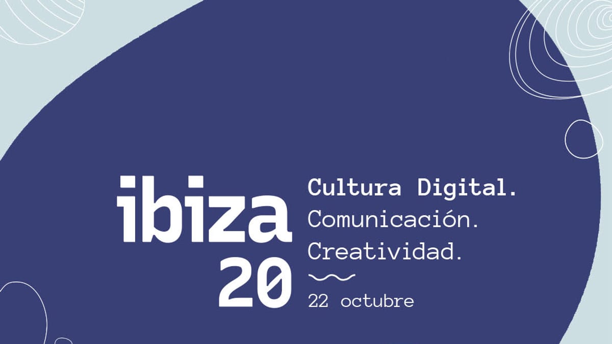 Cartel promocional de Ibiza20 con información del encuentro de comunicación y creatividad digital