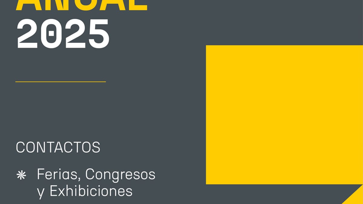 Cartel de la Memoria Anual 2025 de ICEX con datos sobre contactos, ferias y reuniones para empresas exportadoras españolas
