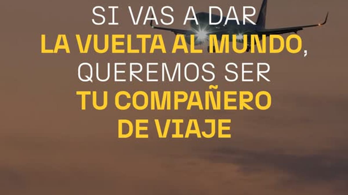 Cartel informativo de ICEX con el mensaje 'Si vas a dar la vuelta al mundo, queremos ser tu compañero de viaje' destacando los Servicios a Medida para empresas españolas