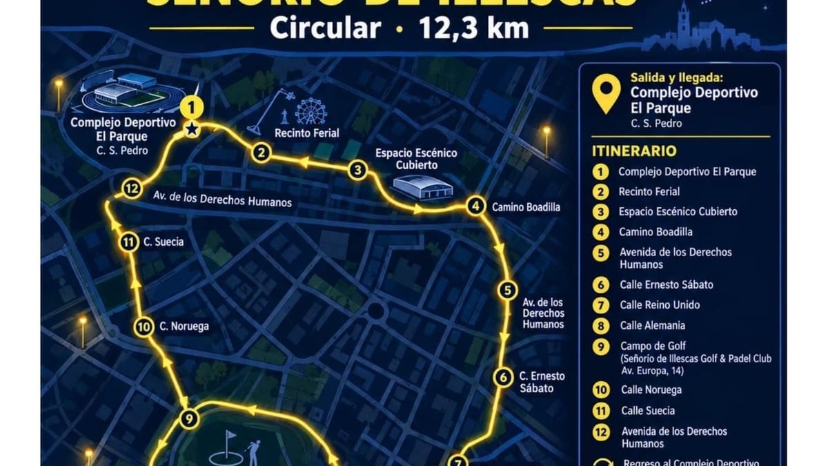 Cartel de la ruta nocturna Illescas Camina del 16 de octubre con información de la ruta circular de 12,3 km