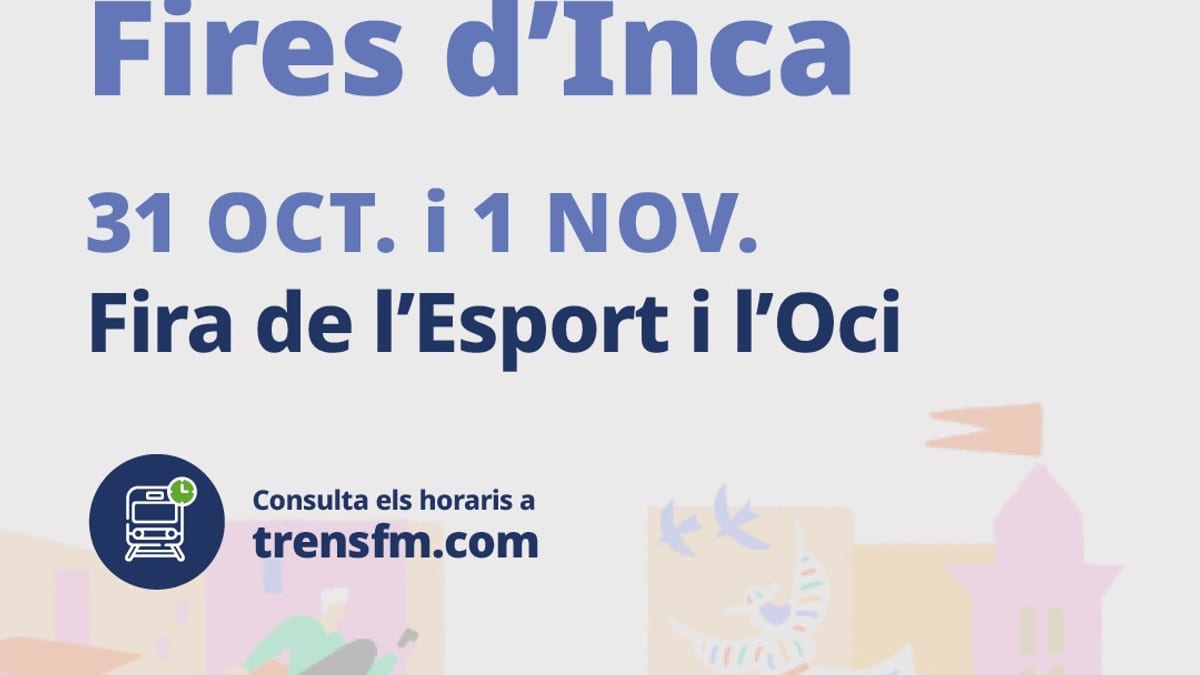 Cartel de trenes especiales de refuerzo para las Ferias de Inca de 31 de octubre y 1 de noviembre, Fira de l'Esport i l'Oci, de Serveis Ferroviaris de Mallorca