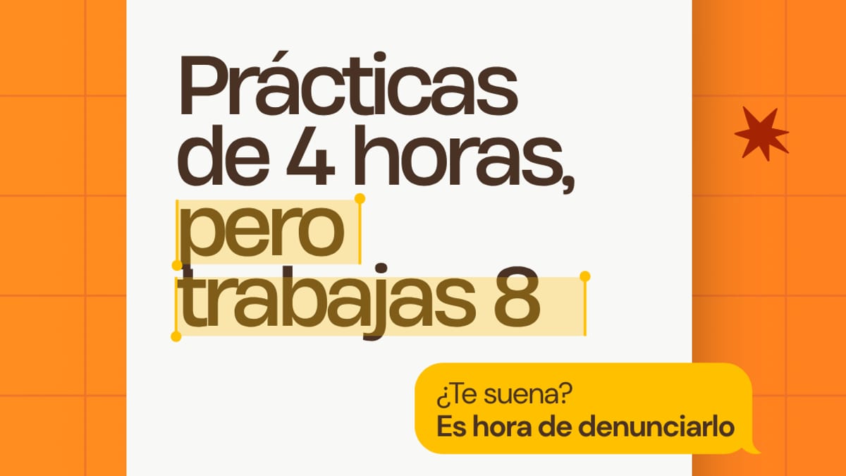Cartel del buzón de las personas becarias de INJUVE con mensaje sobre prácticas de 4 horas pero trabajando 8 en realidad