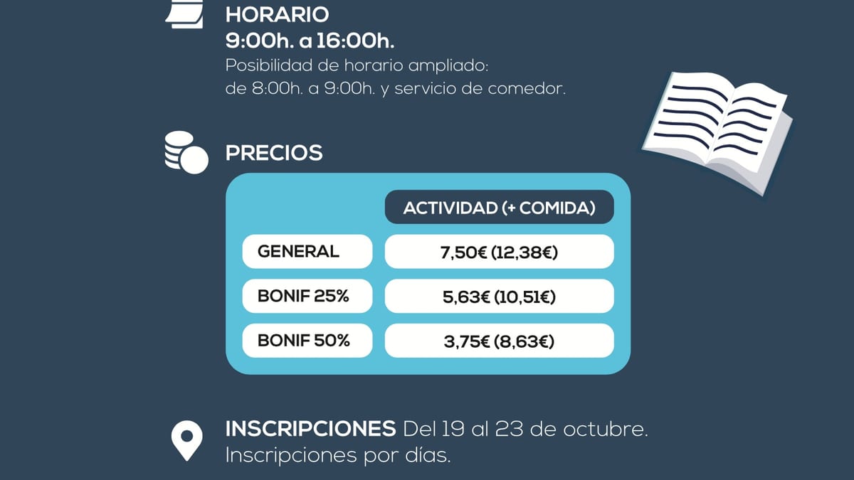 Cartel informativo de Días sin Cole Navidad 2026 del Ayuntamiento de Majadahonda con horarios, precios y centro de actividades