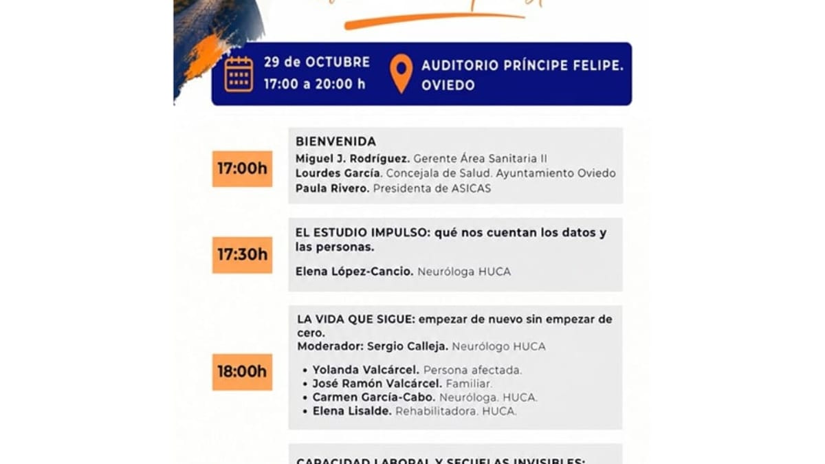 Cartel de la Jornada Día Mundial del Ictus 2026 en Oviedo: ictus en personas jóvenes, los retos que vienen después