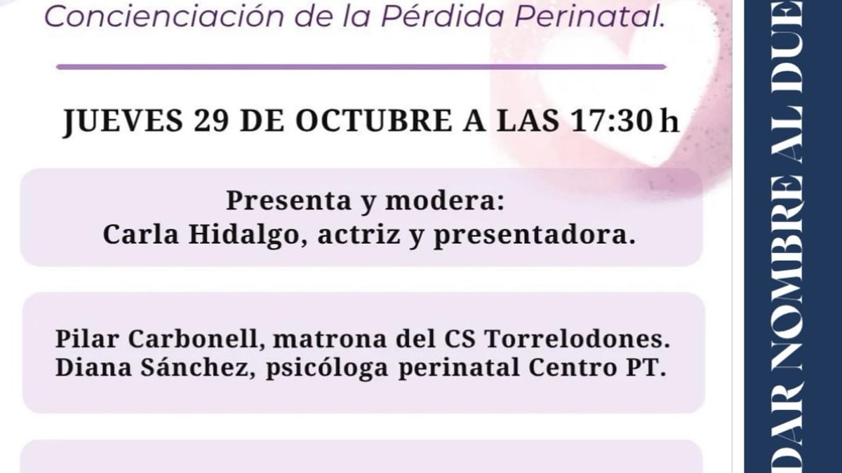 Cartel de la jornada 'Dar nombre al duelo' sobre pérdida perinatal y neonatal en Torrelodones