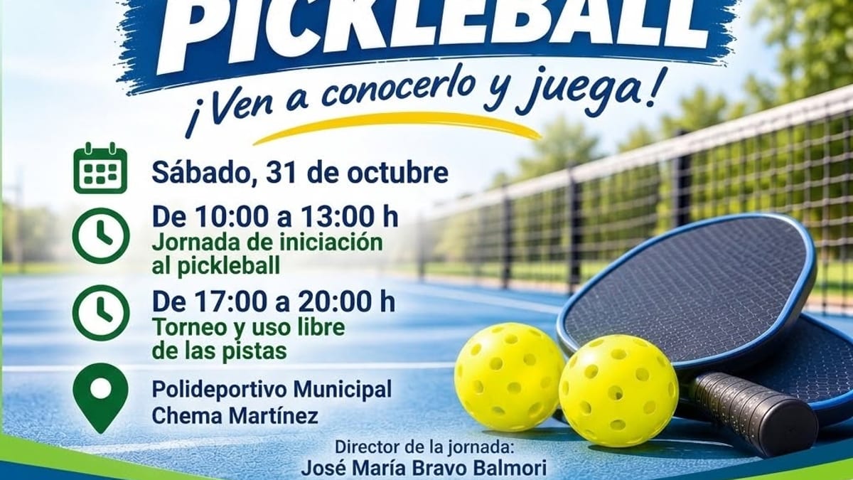 Cartel promocional de la jornada de iniciación al pickleball del Ayuntamiento de Villaviciosa de Odón