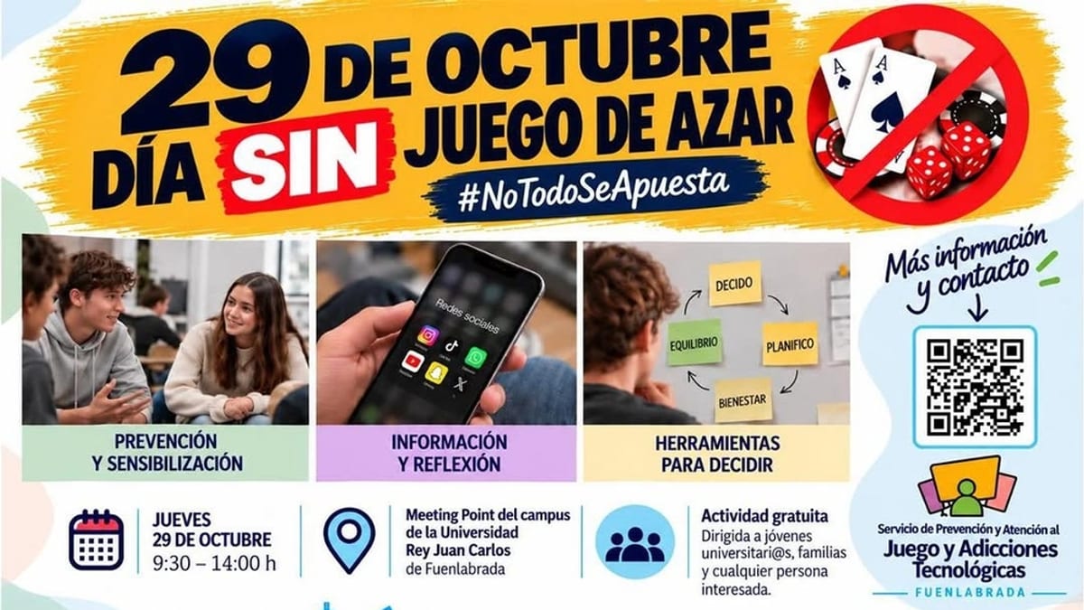 Cartel de la Jornada Día sin Juego de Azar de Fuenlabrada del 29 de octubre con lema #NoTodoSeApuesta