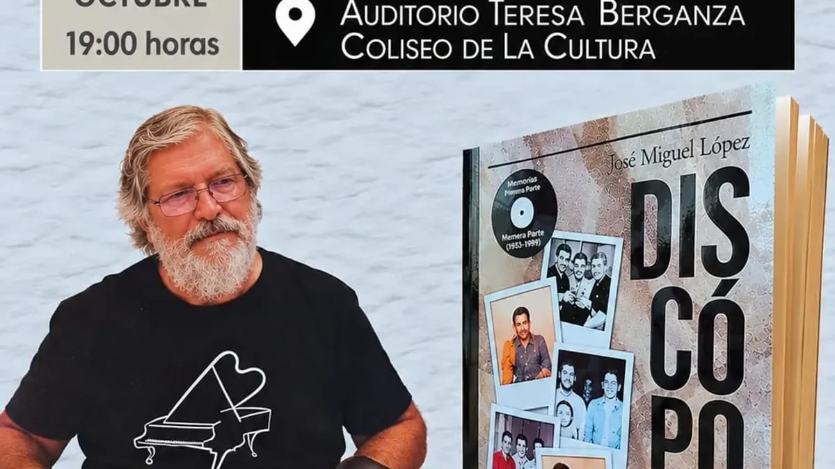 Cartel de la presentación del libro Discópolis Trip de José Miguel López en el Auditorio Teresa Berganza de Villaviciosa de Odón