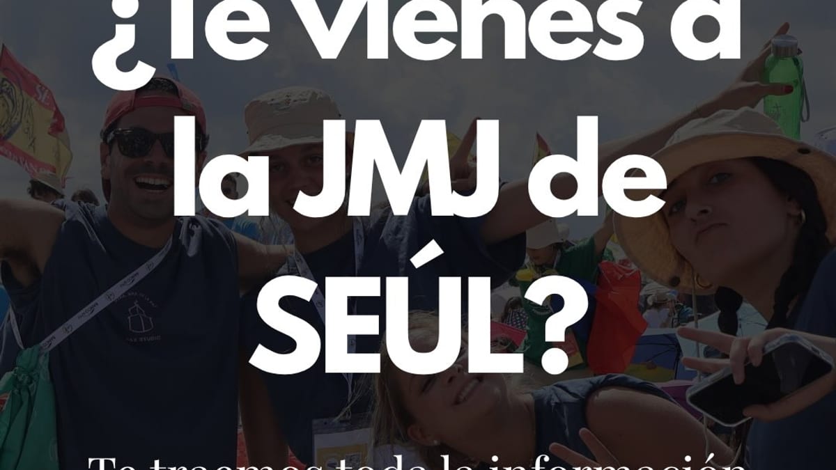 Cartel informativo de Jóvenes Madrid sobre la JMJ de Seúl 2027 con información sobre viajes y participación de jóvenes