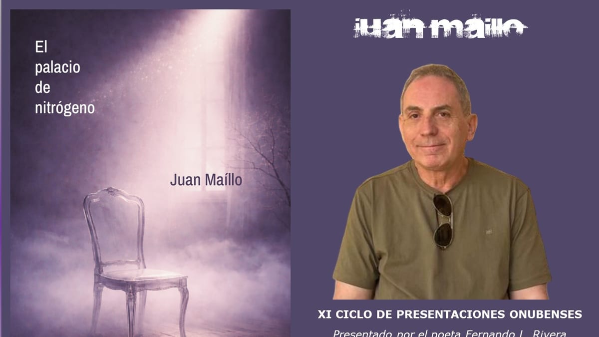 Cartel de presentación de la novela 'El palacio de nitrógeno' de Juan Maíllo en Huelva