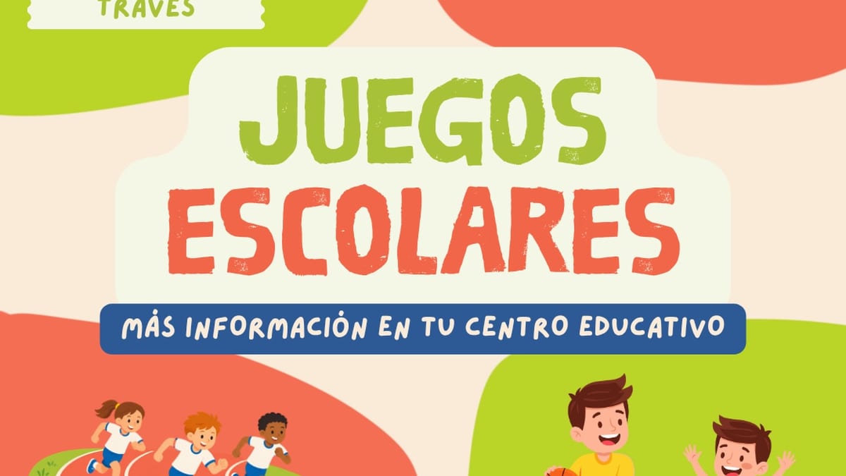 Cartel informativo de los Juegos Escolares de Aranjuez con modalidades de campo a través, fútbol, atletismo y baloncesto