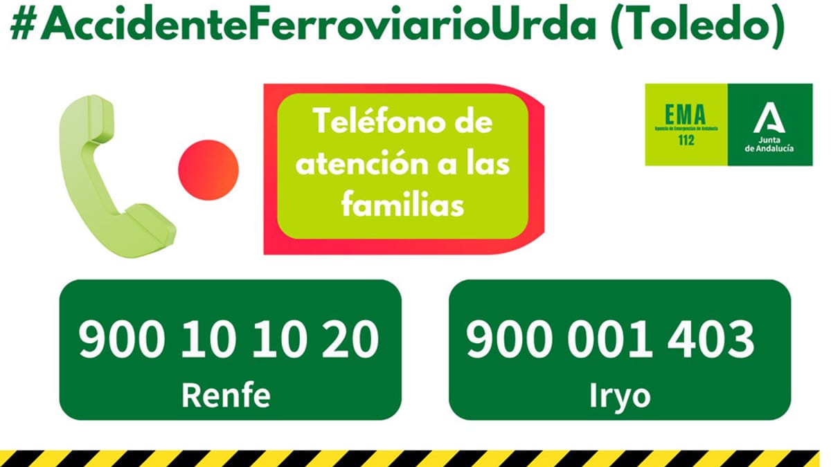 Recursos de emergencia y atención movilizados por la Junta de Andalucía tras accidente ferroviario en Urda