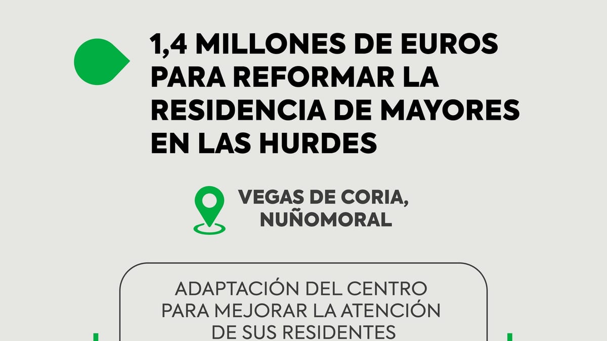 Cartel oficial del Consejo de Gobierno de la Junta de Extremadura anunciando la reforma de 1,4 millones de euros del Centro Residencial de Mayores Las Hurdes