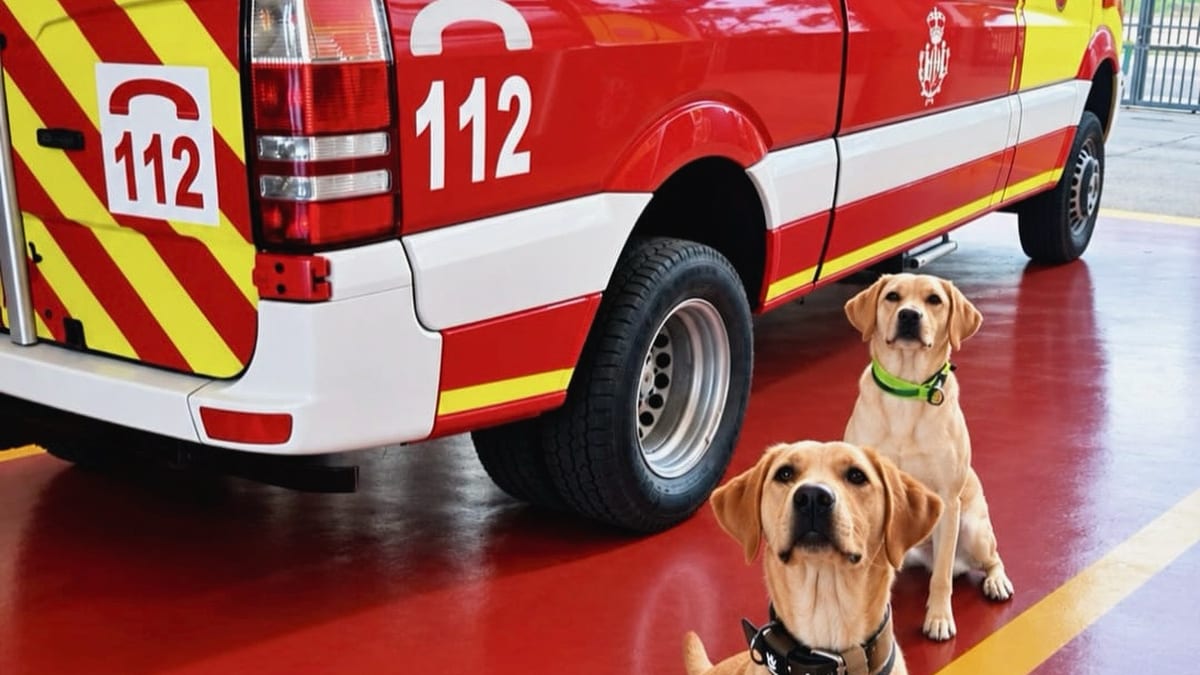 Kiara y Samba, dos perras de la Unidad Canina de Rescate de Bomberos de València durante entrenamiento