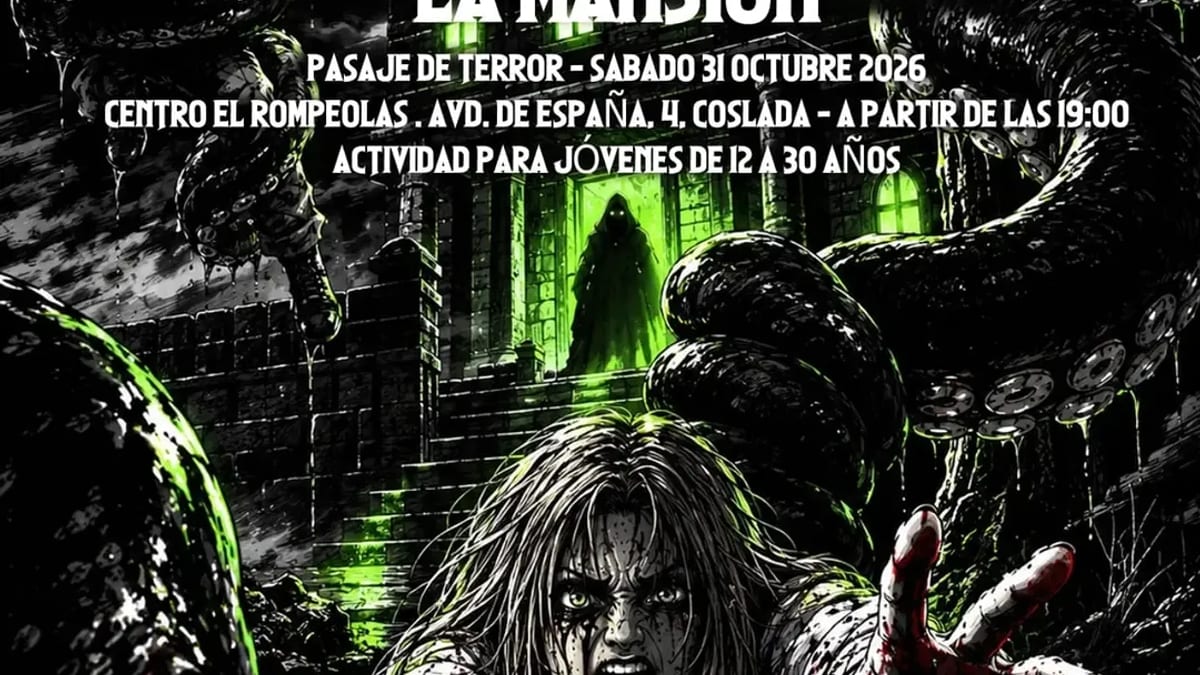 Cartel promocional de La Mansión, pasaje de terror de Halloween en el Centro El Rompeolas de Coslada