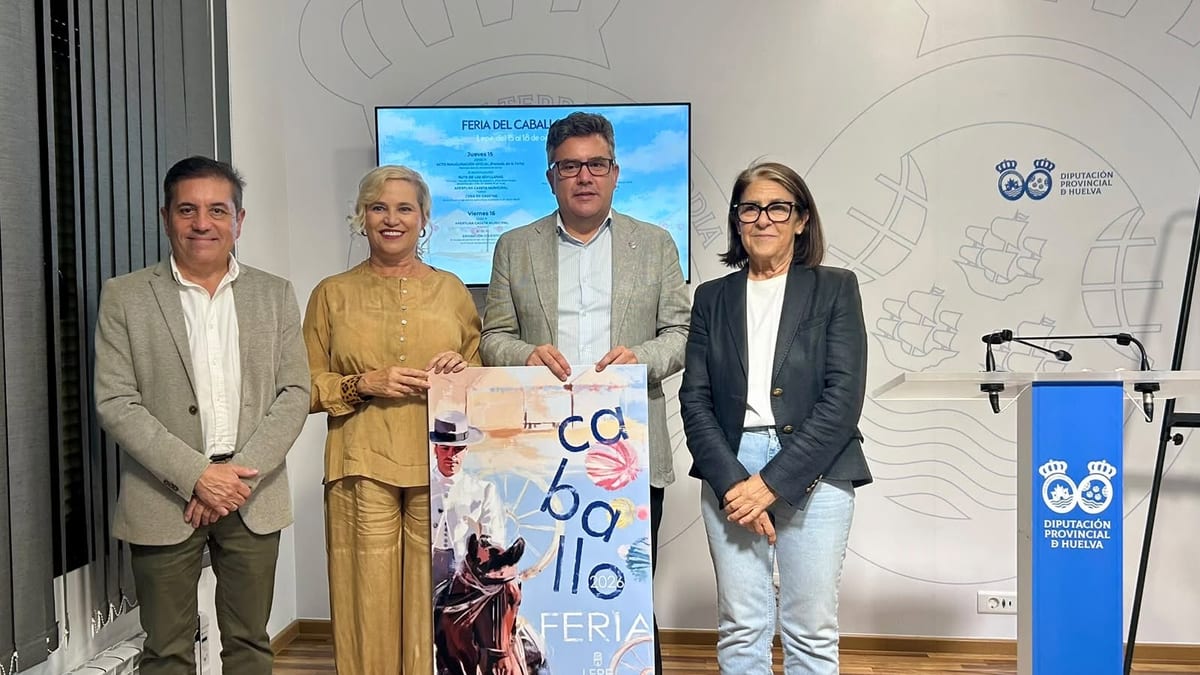 Cartel de la primera Feria del Caballo de Lepe, octubre 2024, con logo de la Diputación Provincial de Huelva