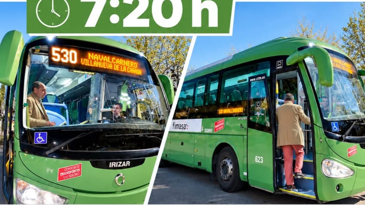 Cartel informativo del adelanto de la línea 530 a las 7:20 h en Sevilla la Nueva