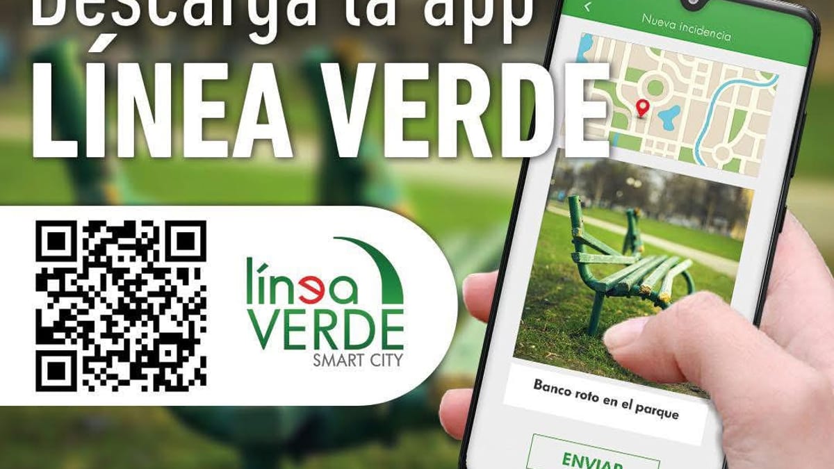 Cartel promocional de la app Línea Verde del Ayuntamiento de Arroyomolinos con opciones para reportar incidencias