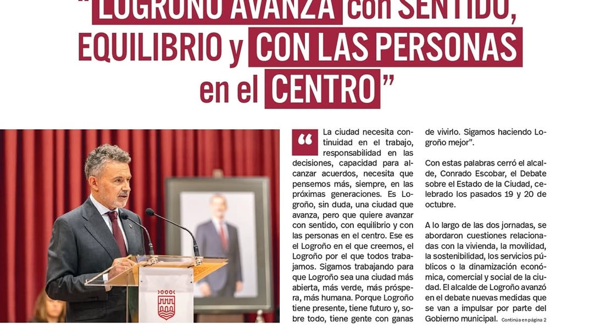 Portada del periódico municipal De Buena Fuente con información del Debate sobre el Estado de la Ciudad de Logroño