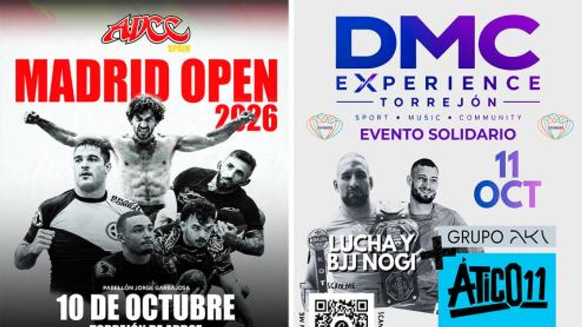 Carteles promocionales del Madrid Open de ADCC España y DMC Experience en Torrejón de Ardoz