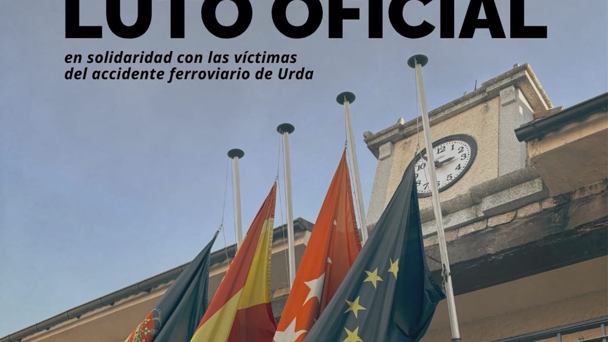 Cartel del Ayuntamiento de Torrelodones anunciando tres días de luto oficial en solidaridad con víctimas del accidente ferroviario de Urda