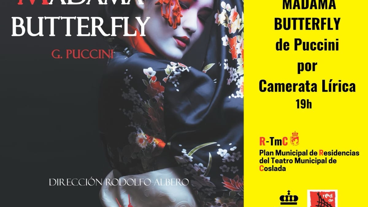 Cartel de Madama Butterfly de Puccini, presentado por Camerata Lírica de España en el Teatro Municipal de Coslada
