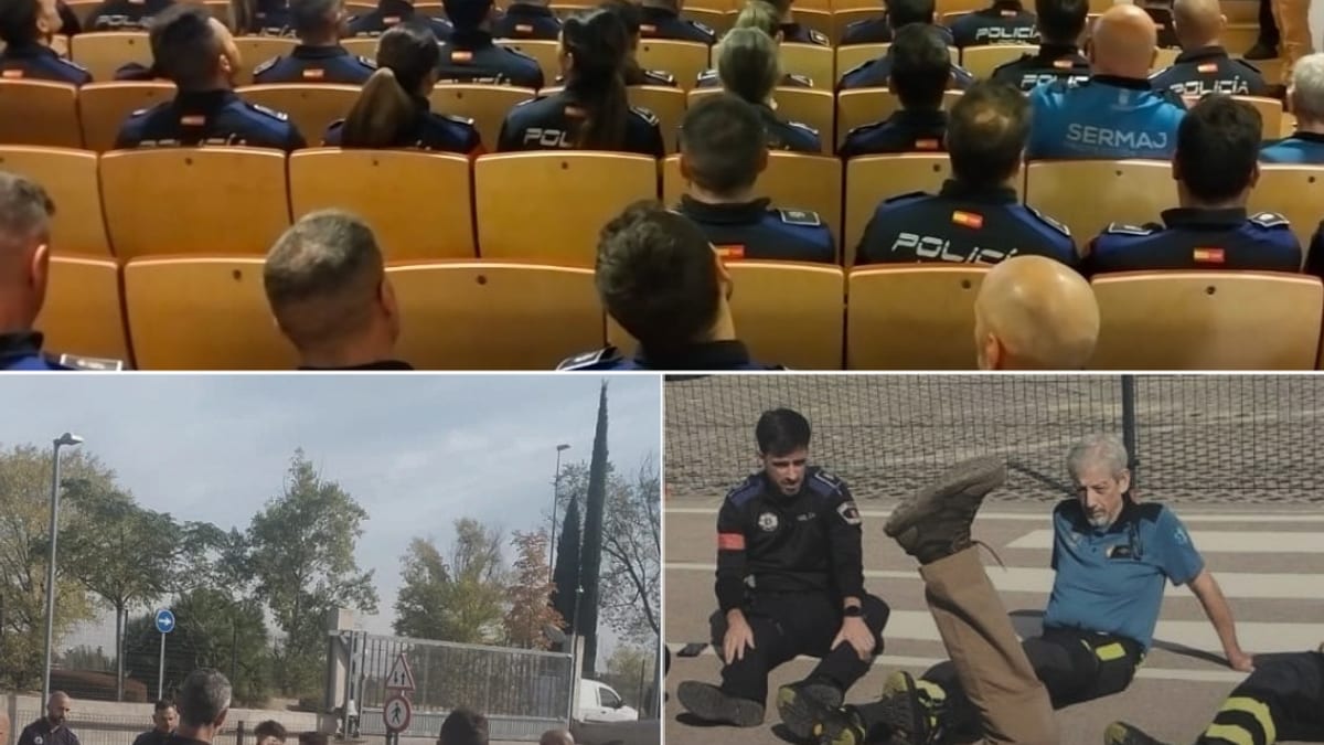 Participantes del Curso de Formación Táctico-Sanitaria en Situaciones Críticas de Majadahonda con instructores de policía, Guardia Civil y Ejército