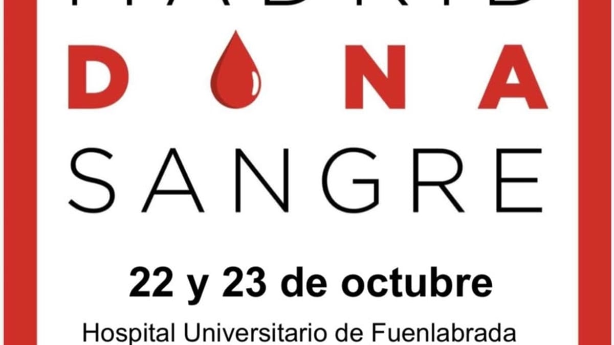 Cartel del maratón de donación de sangre del Hospital Universitario de Fuenlabrada con fechas 22 y 23 de octubre