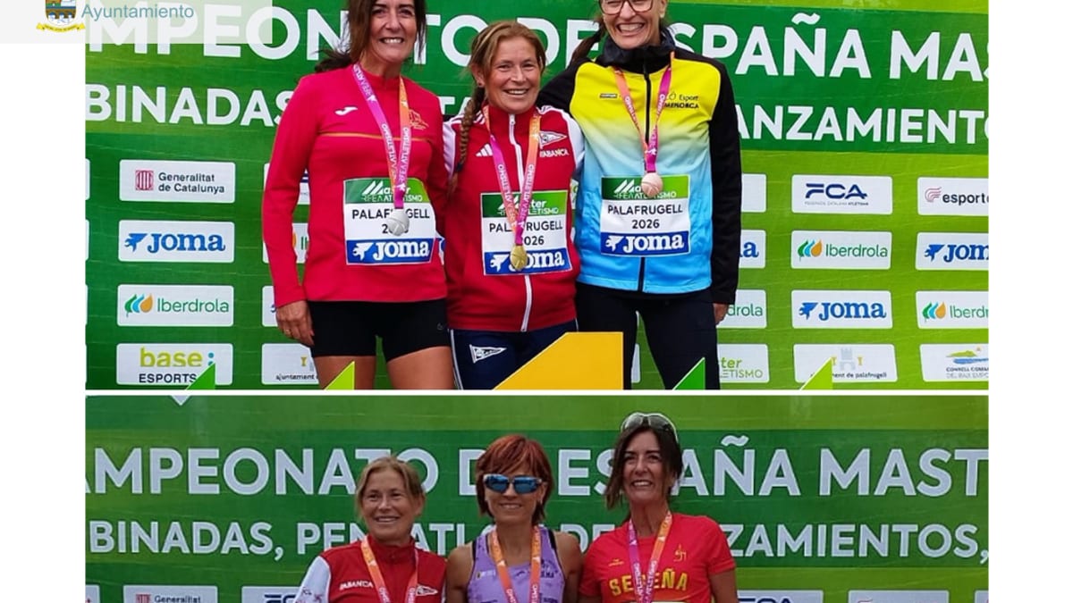 Margarita Chivo con sus medallas en el Campeonato de España Máster de Atletismo