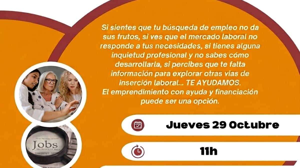 Cartel informativo de la jornada de empleo y emprendimiento en el Mercado de Abastos de Tomelloso, 29 de octubre