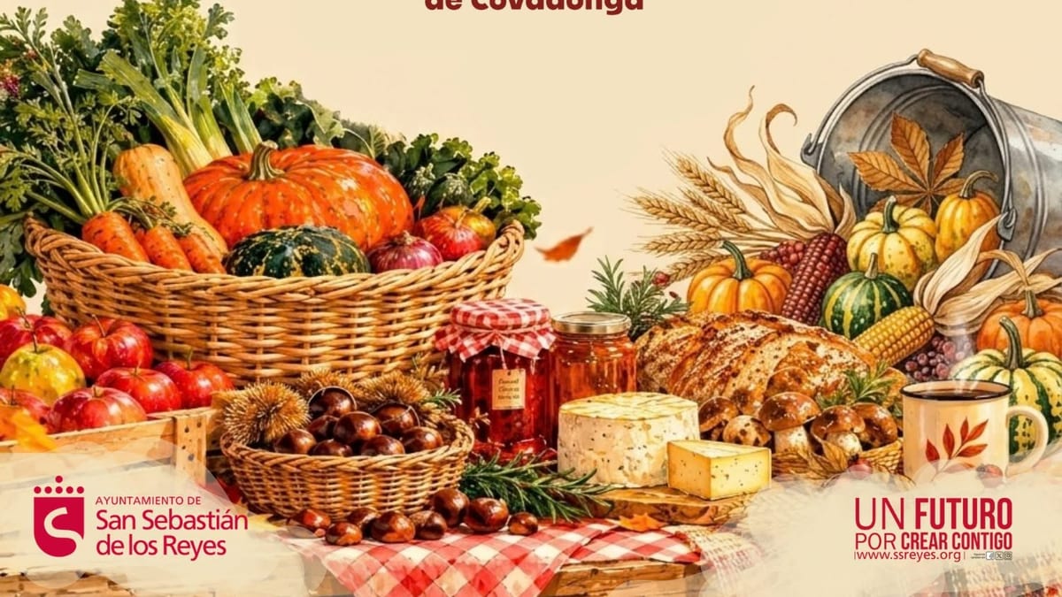 Cartel del Mercado Agroalimentario de San Sebastián de los Reyes, sábado 10 de octubre de 10 a 15 horas en Glorieta Lagos de Covadonga