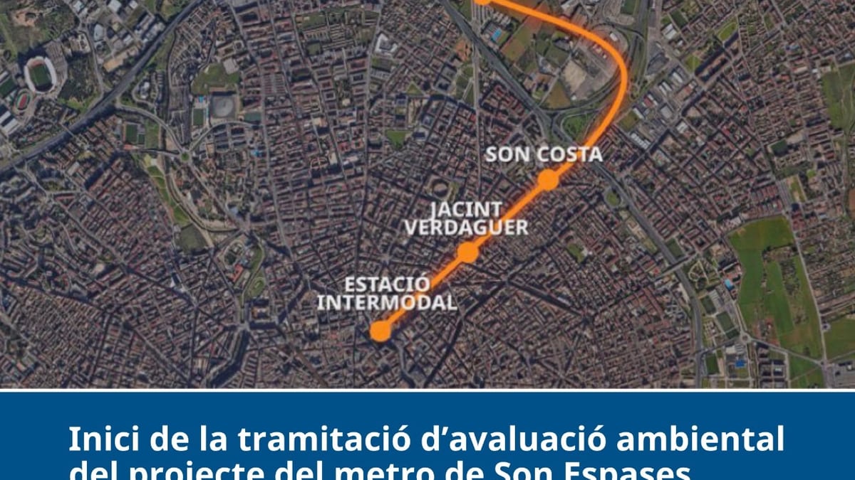 Mapa del proyecto del metro de Son Espases con las estaciones intermedias y la conexión entre Palma y el Hospital Universitari