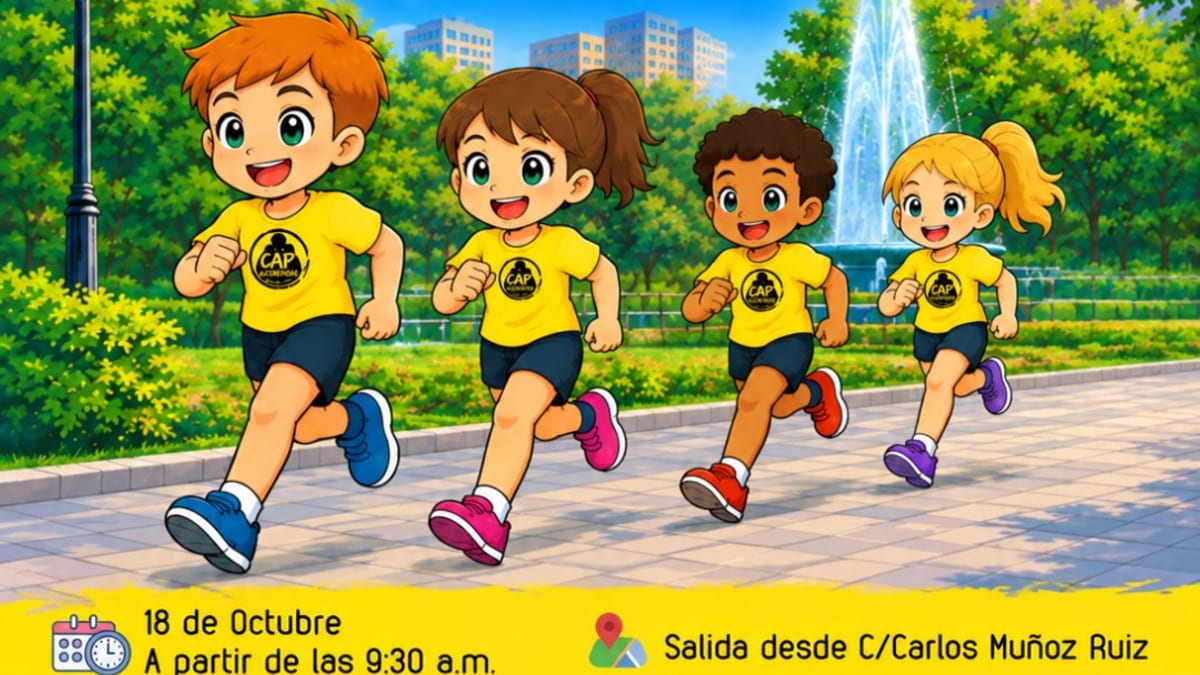 Cartel oficial de la XXXVI Milla Escolar de Alcobendas 2024, con fecha 18 de octubre, organizada por CAP Alcobendas y el Ayuntamiento