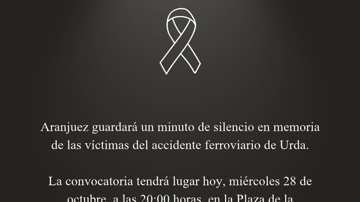 Convocatoria del Ayuntamiento de Aranjuez para minuto de silencio en Plaza de la Constitución el 28 de octubre