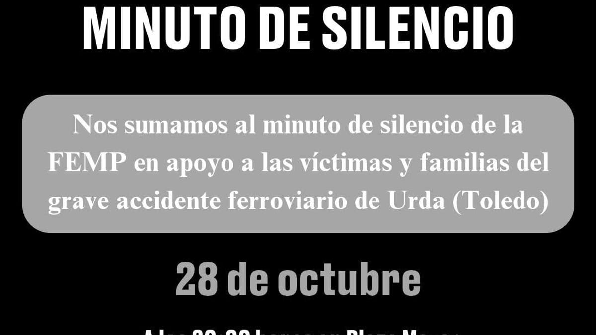 Cartel del Ayuntamiento de Arroyomolinos convocando minuto de silencio por el accidente ferroviario de Urda