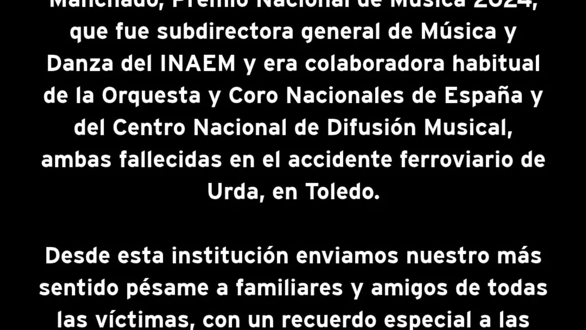 Comunicado oficial del Ministerio de Cultura sobre el fallecimiento de Laura Arcones y Marisa Manchado