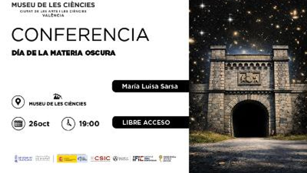 Cartel de la conferencia sobre materia oscura en el Museu de les Ciències de Valencia