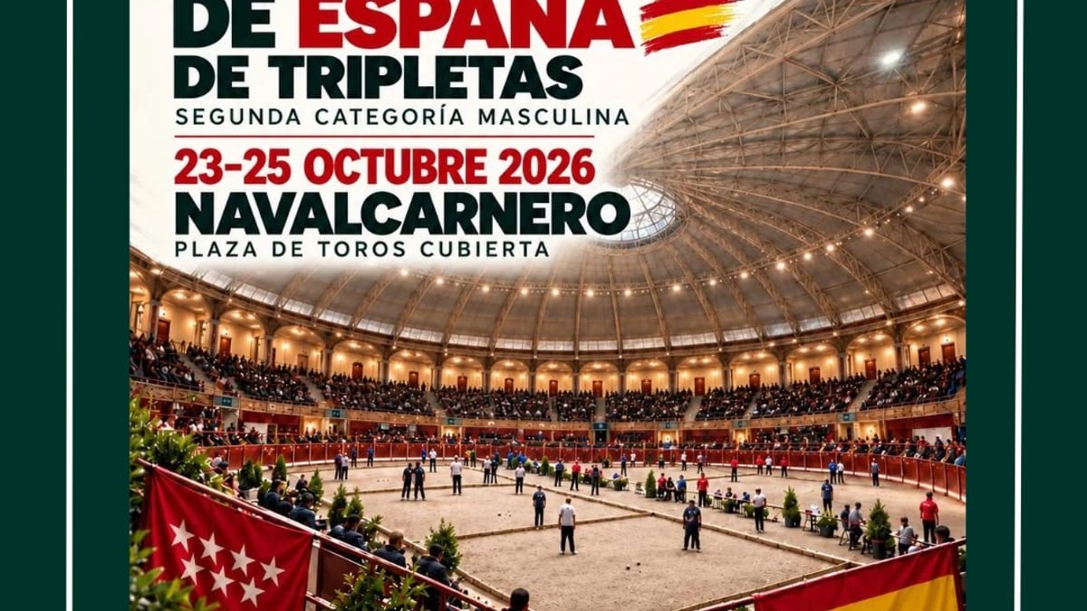 Cartel del Campeonato de España de Petanca tripletas segunda categoría masculina 23-25 octubre 2026 en plaza de toros Navalcarnero