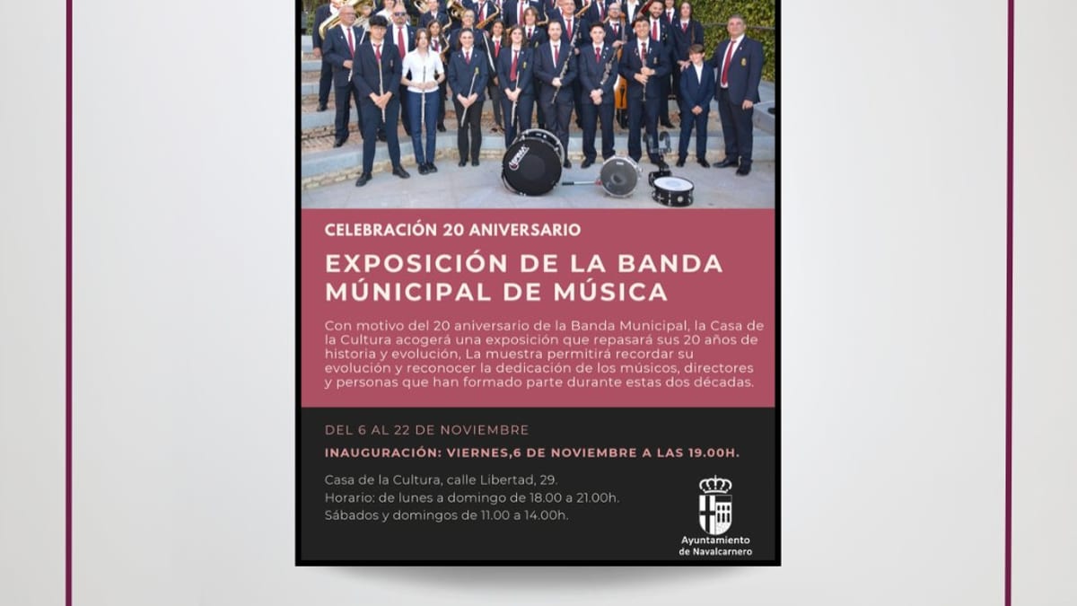 Cartel de la exposición del 20 aniversario de la Banda Municipal de Música de Navalcarnero