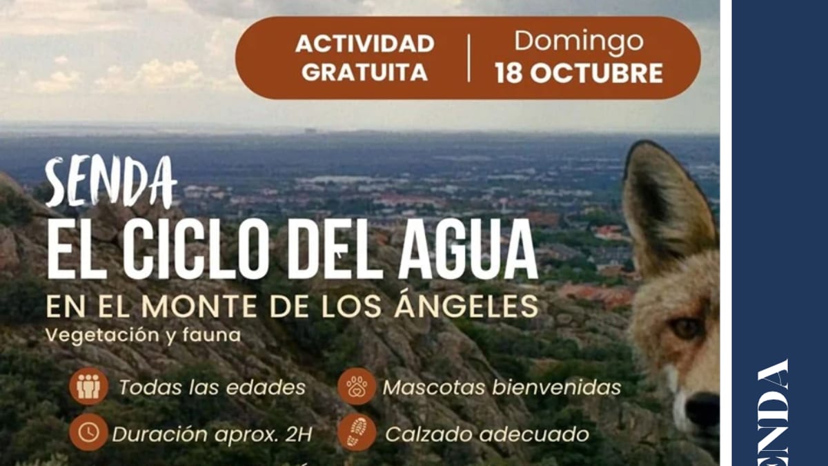 Cartel de la nueva senda turística El Ciclo del Agua en el Monte Los Ángeles de Torrelodones, con detalles de la actividad gratuita del 18 de octubre