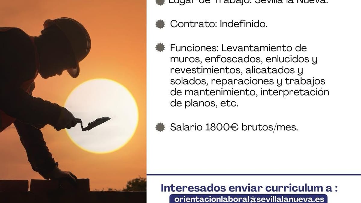 Cartel de oferta de empleo para Oficial de Primera de Albañilería en Sevilla la Nueva
