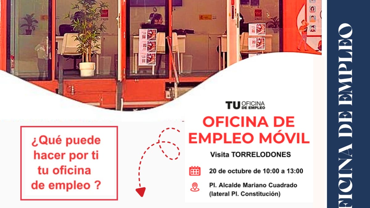 Cartel de la Oficina de Empleo Móvil de la Comunidad de Madrid para Torrelodones del 20 de octubre
